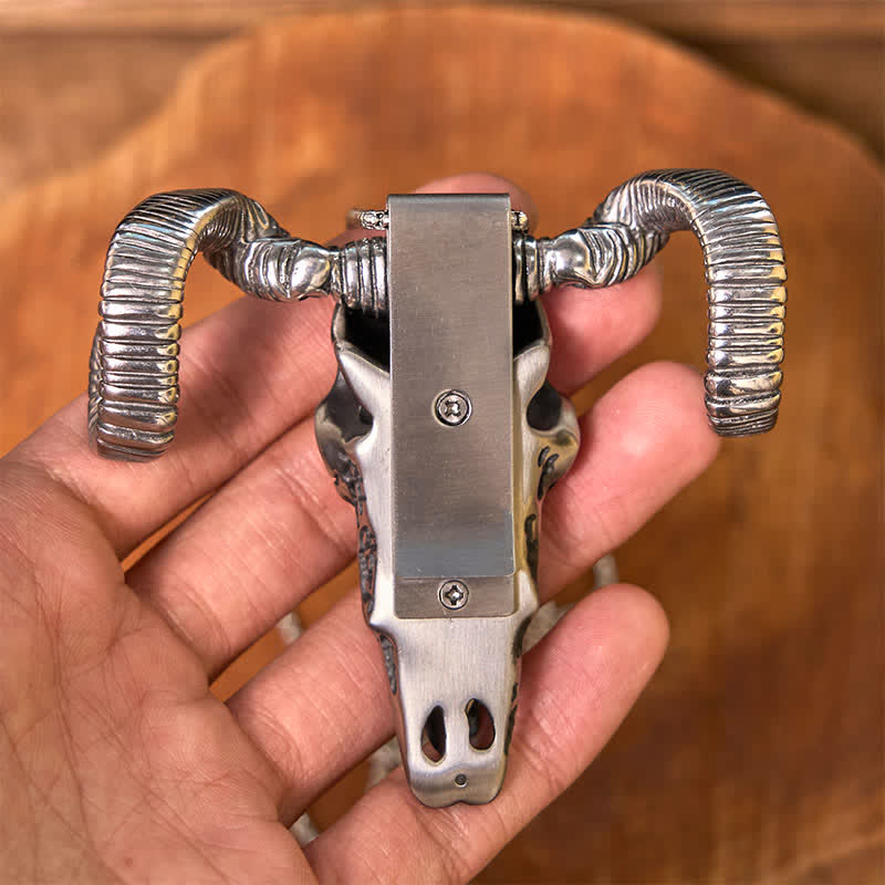 Silver Skull Sheep D2 Stainless Steel  Knife Pendant Belt Buckle (Pre-Sale)