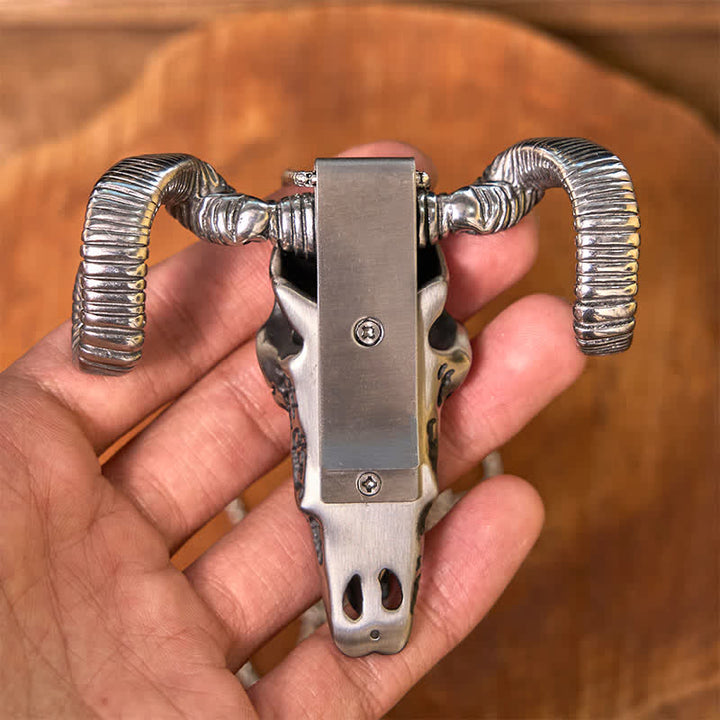 Silver Skull Sheep D2 Stainless Steel  Knife Pendant Belt Buckle (Pre-Sale)