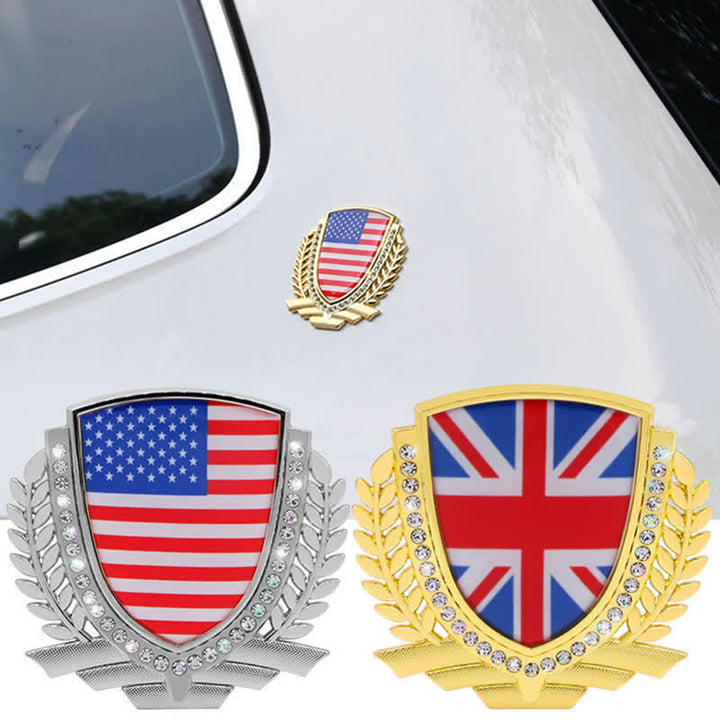 National Flag Metal Sticker Car Badge With Rhinestones