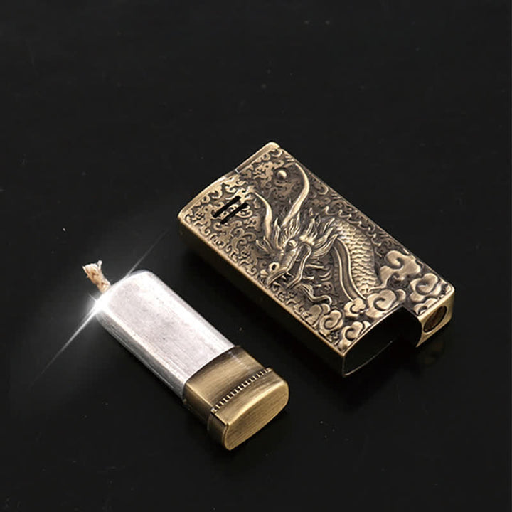 Retro Style Dragon Relief Refillable Kerosene Lighter