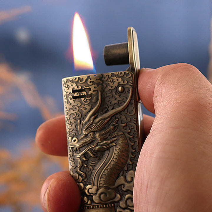 Retro Style Dragon Relief Refillable Kerosene Lighter