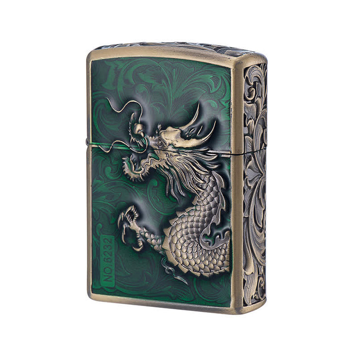 Carved Rise Dragon Relief Refillable Kerosene Lighter