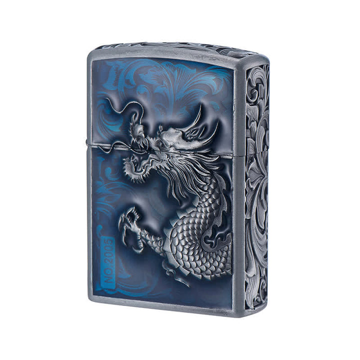 Carved Rise Dragon Relief Refillable Kerosene Lighter