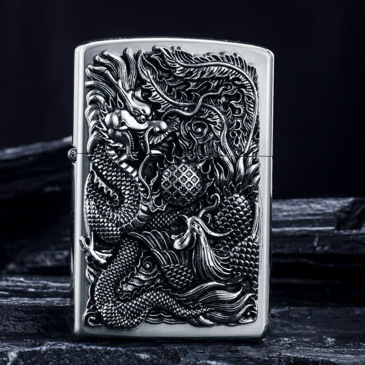 Relief Stamp Dragon Phoenix Refillable Kerosene Lighter