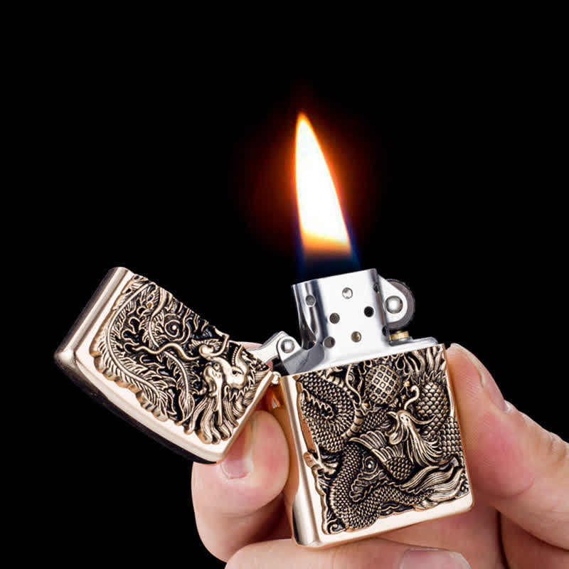 Relief Stamp Dragon Phoenix Refillable Kerosene Lighter