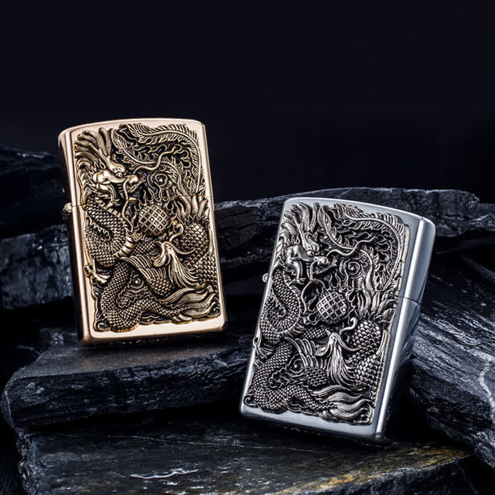 Relief Stamp Dragon Phoenix Refillable Kerosene Lighter