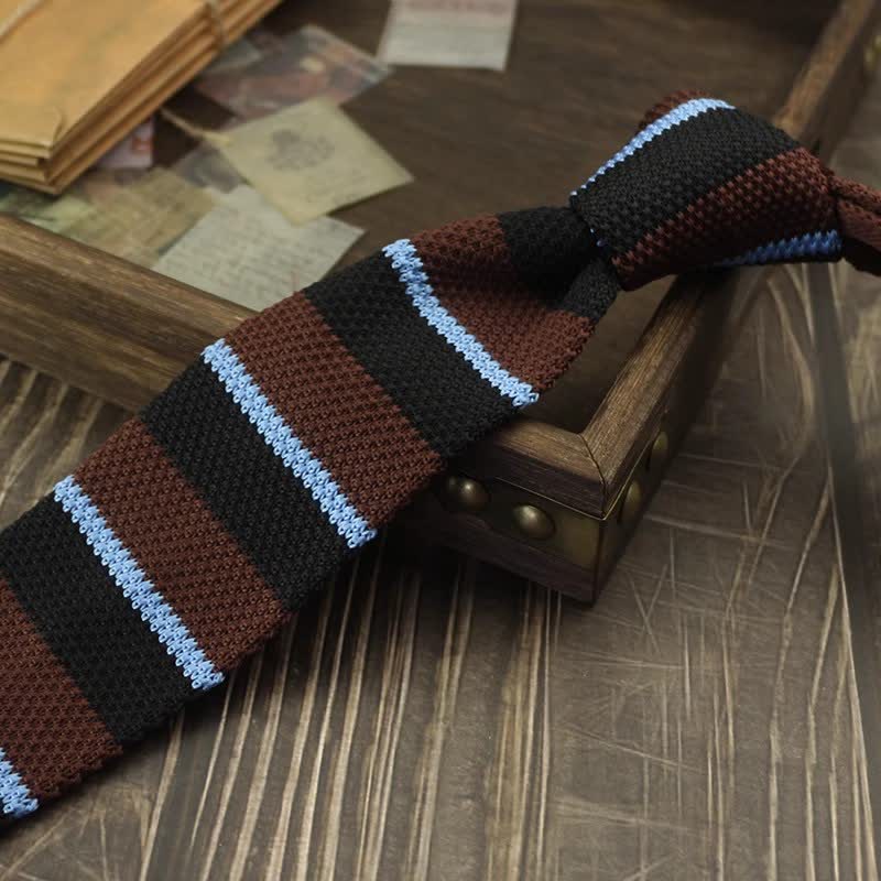 Men's Color Block Pattern Striped Knitted Necktie