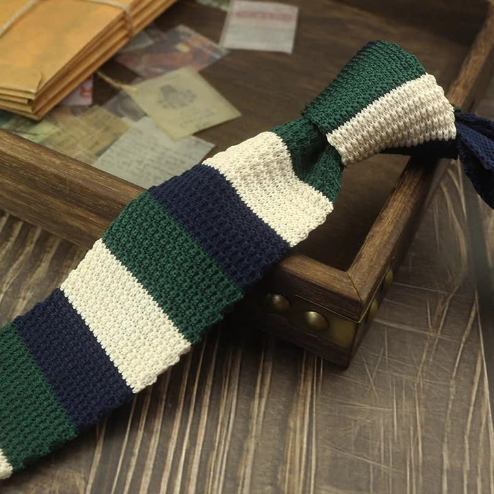 Men's Color Block Pattern Striped Knitted Necktie