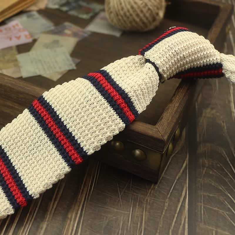 Men's Color Block Pattern Striped Knitted Necktie