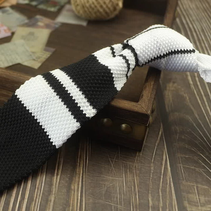 Men's Color Block Pattern Striped Knitted Necktie