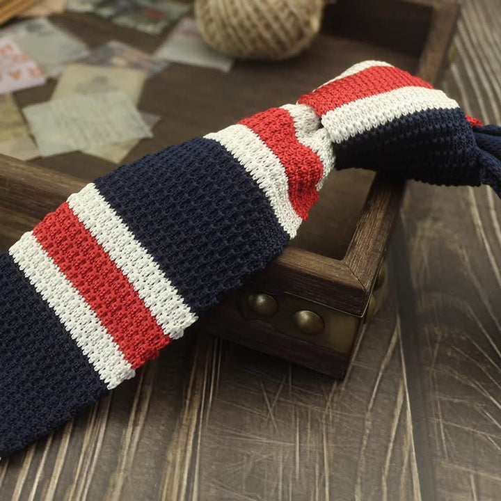 Men's Color Block Pattern Striped Knitted Necktie