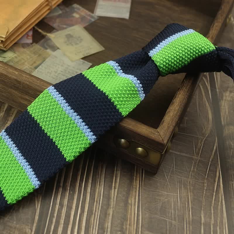 Men's Color Block Pattern Striped Knitted Necktie