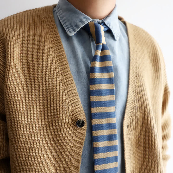 Men's Blue & Khaki Striped Knitted Necktie