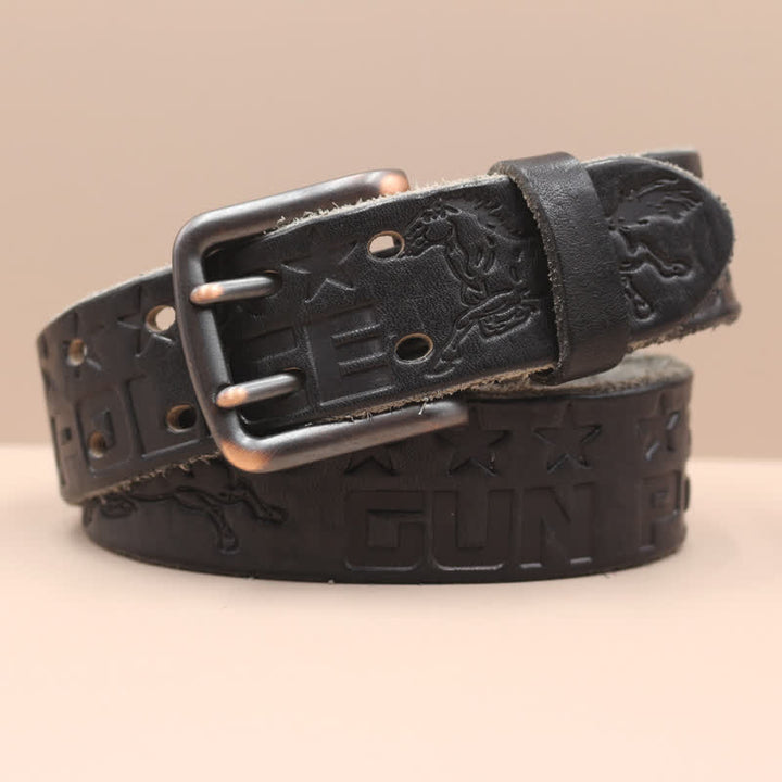 English Letter Gun Police Embossed Horse PatternLeather Belt