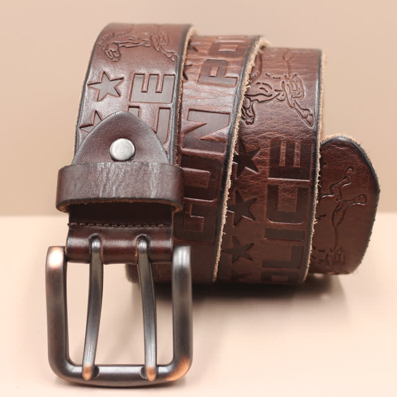 English Letter Gun Police Embossed Horse PatternLeather Belt