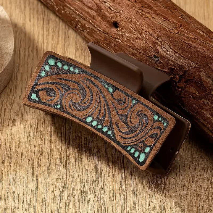 Women's Brown Western Native Floral Print Hair Claw Clip