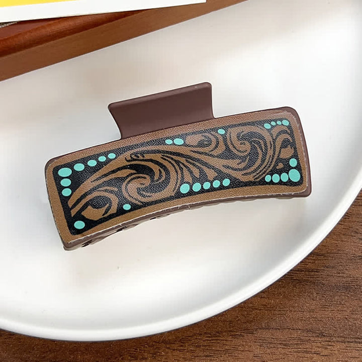 Women's Brown Western Native Floral Print Hair Claw Clip