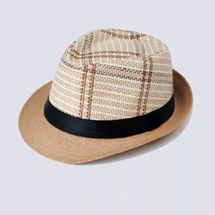 Men's Bohemia Style Plaid Pattern Straw Fedora Hat