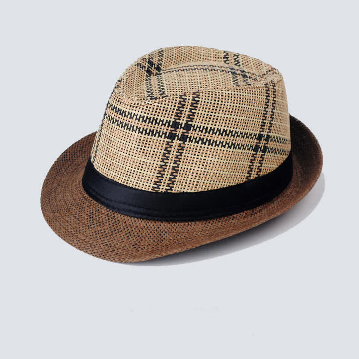 Men's Bohemia Style Plaid Pattern Straw Fedora Hat