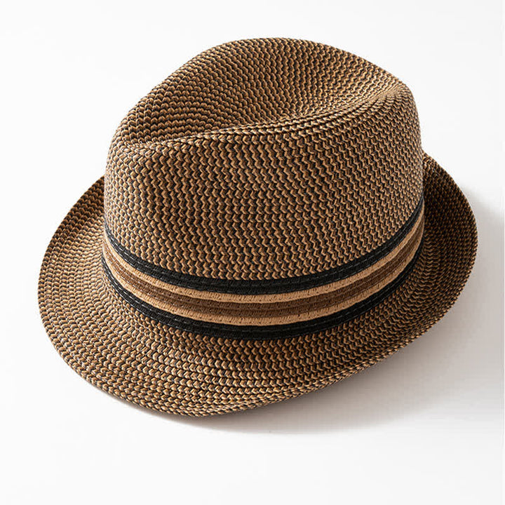 Men's Summer Coffee Brown Straw Fedora Hat