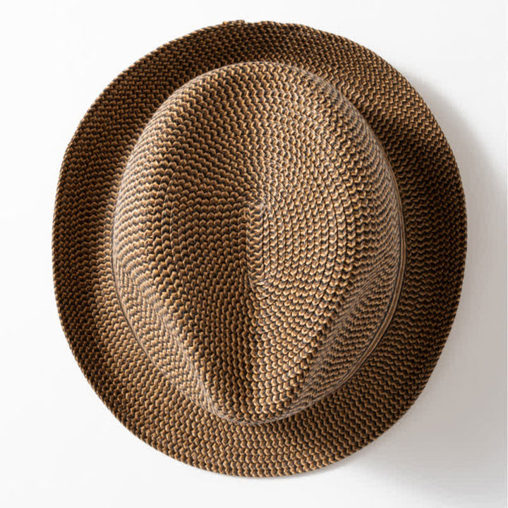 Men's Summer Coffee Brown Straw Fedora Hat