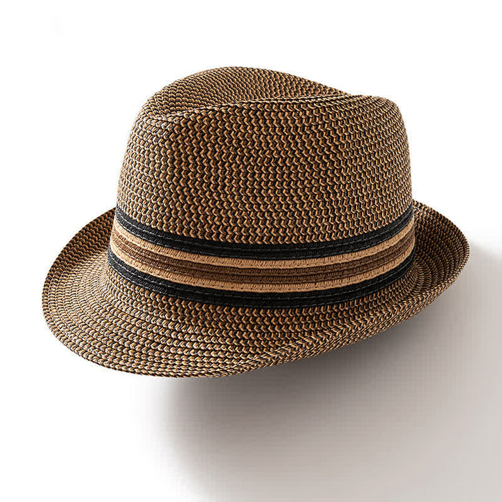 Men's Summer Coffee Brown Straw Fedora Hat