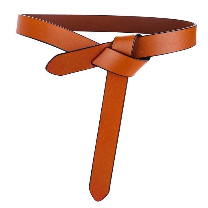 Black Brown Knot Belt Dress Leather Belt For Women - Brown - 47.24in / 120cm - image 7