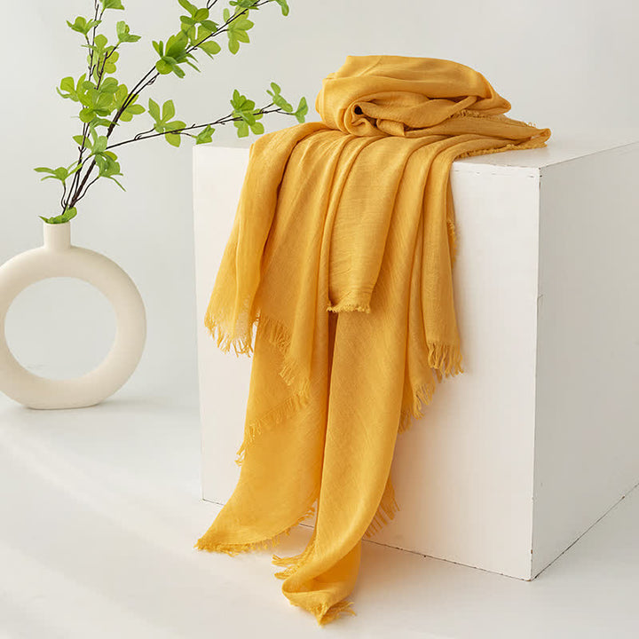 Solid Color Short Tassels Soft Thin Summer Scarf