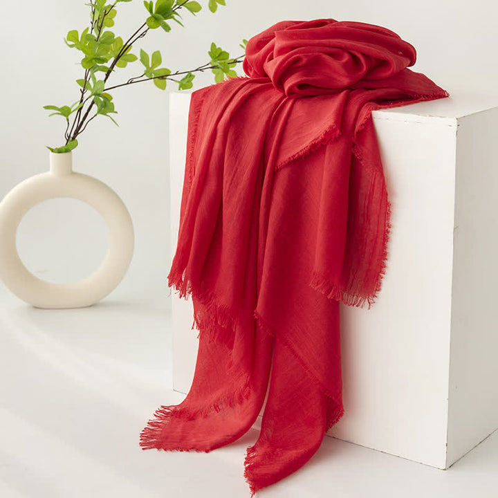 Solid Color Short Tassels Soft Thin Summer Scarf