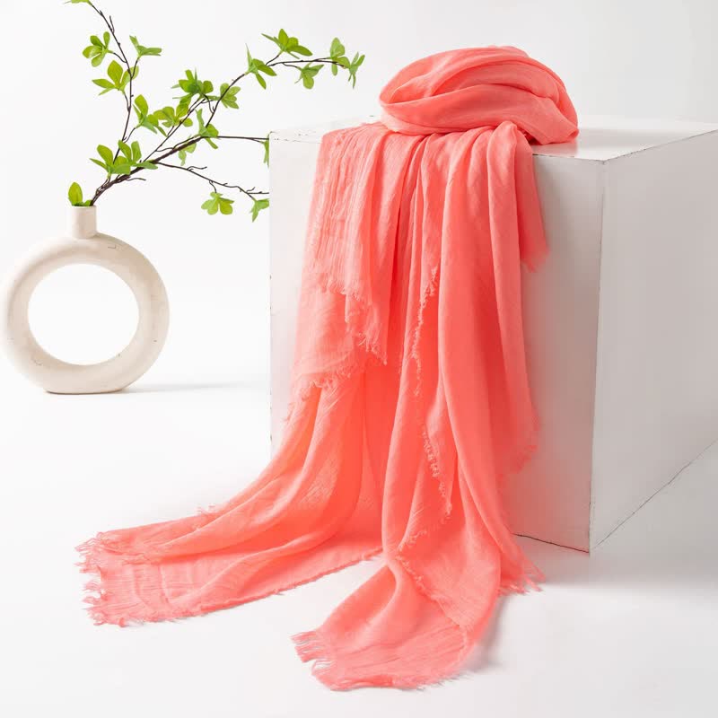 Solid Color Short Tassels Soft Thin Summer Scarf