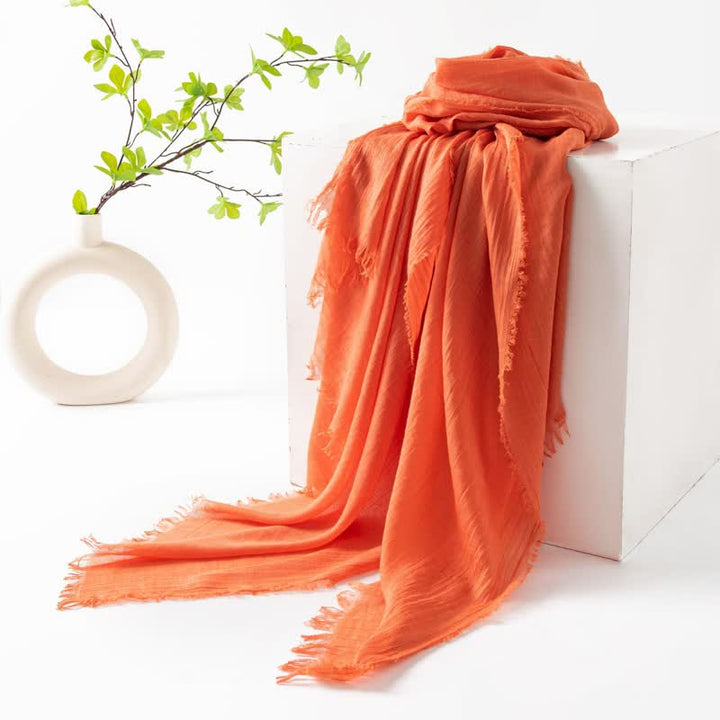 Solid Color Short Tassels Soft Thin Summer Scarf