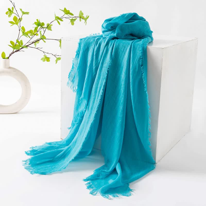 Solid Color Short Tassels Soft Thin Summer Scarf