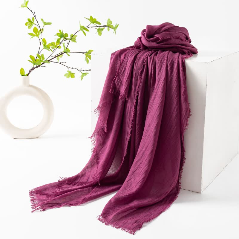 Solid Color Short Tassels Soft Thin Summer Scarf