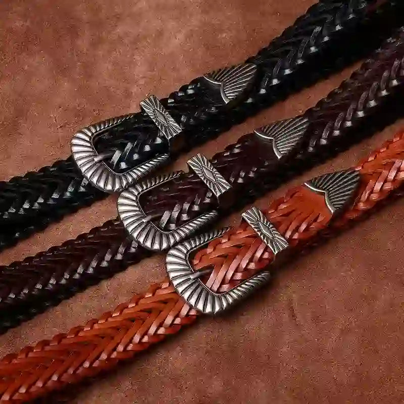 Everyday Casual Woven Cowhide Braided Leather Belt