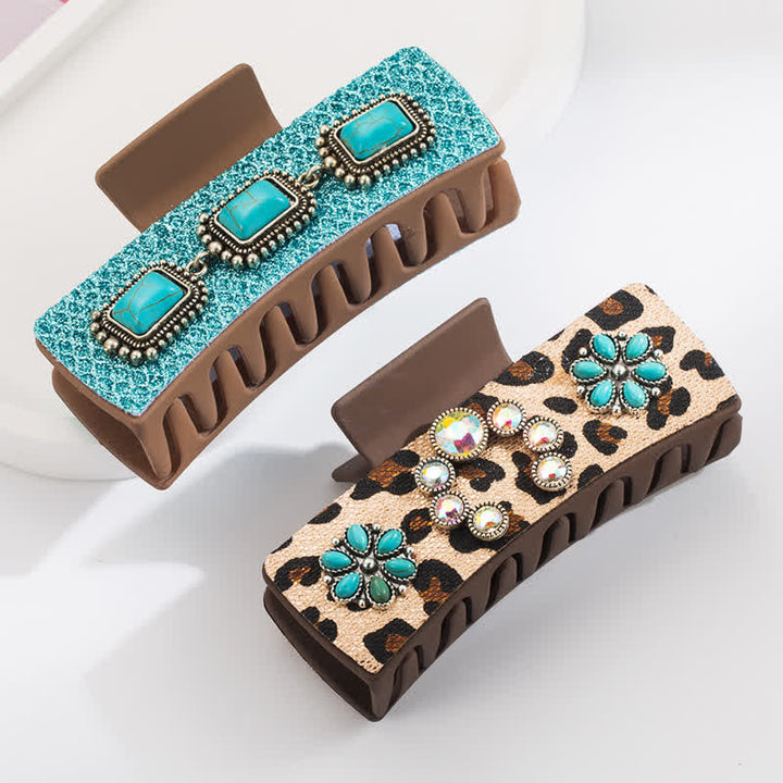 Women's Western Turquoise & Leopard Print Hair Claw Clip