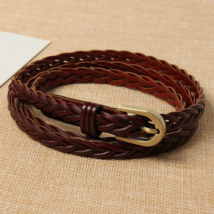 Genuine Leather Braided Belt Two Ways Use Belt