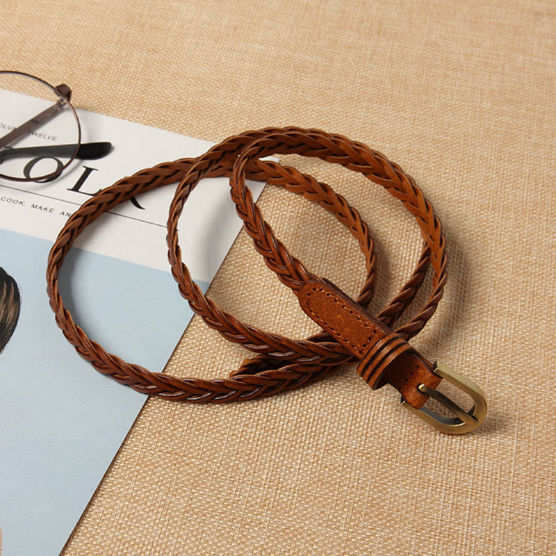 Genuine Leather Braided Belt Two Ways Use Belt