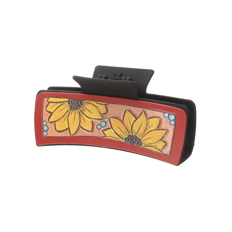 Women's Dark Coffee Sunflower Weave Print Hair Claw Clip - Style #1 - image 1