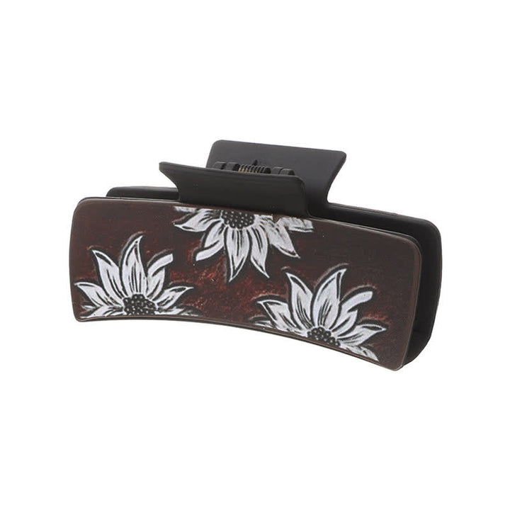 Women's Dark Coffee Sunflower Weave Print Hair Claw Clip