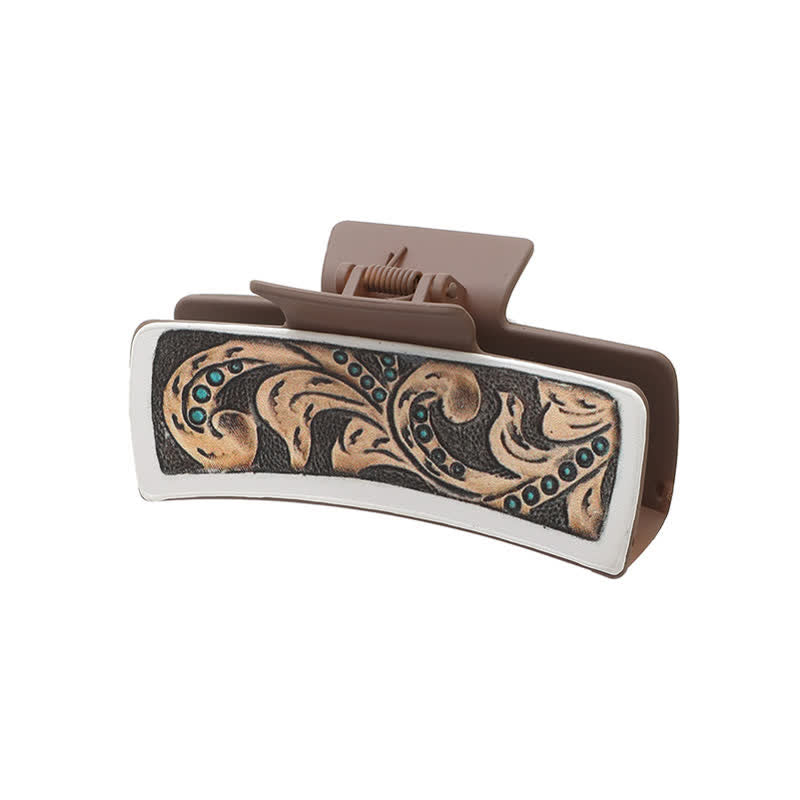 Women's Cowgirl Style Cactus Print Coffee Hair Claw Clip