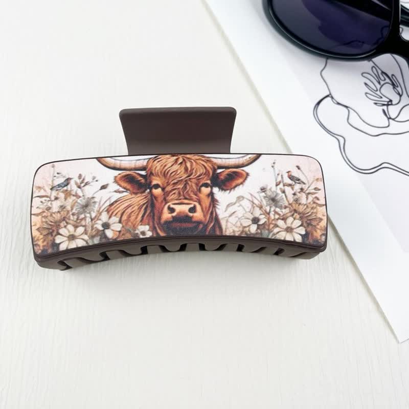 Women's Yak Floral Print Coffee Brown Hair Claw Clip