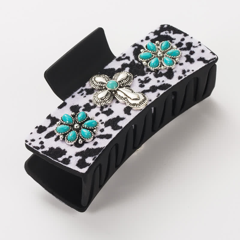 Women's Turquoise Leopard Dairy Cow Print Hair Claw Clip