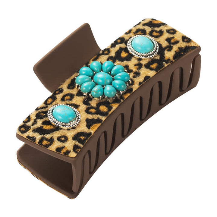 Women's Turquoise Leopard Dairy Cow Print Hair Claw Clip