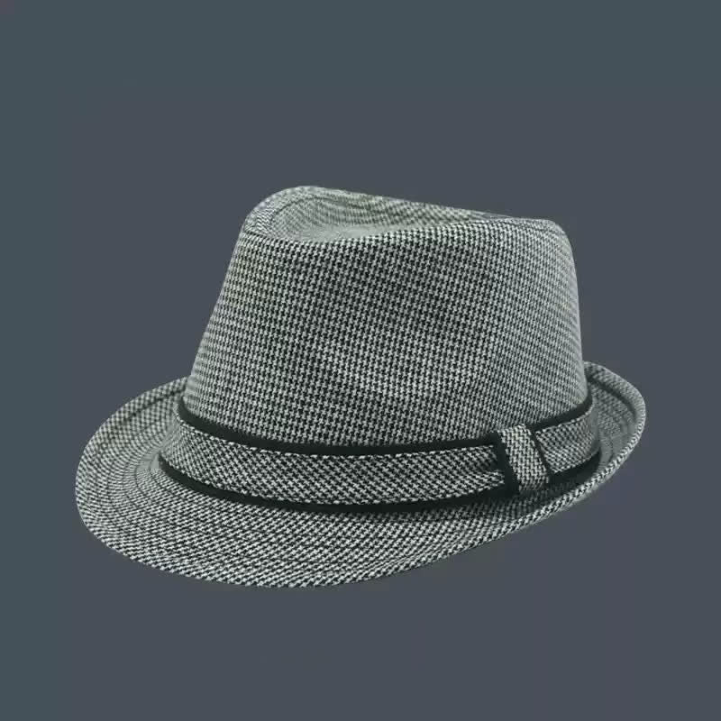 Men's British Plaid Houndstooth Pattern Summer Fedora Hat