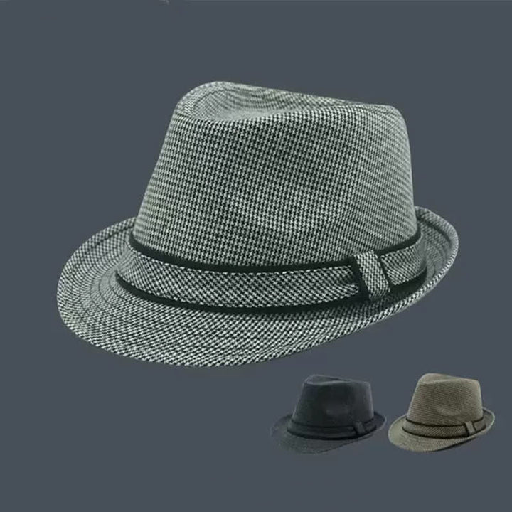 Men's British Plaid Houndstooth Pattern Summer Fedora Hat