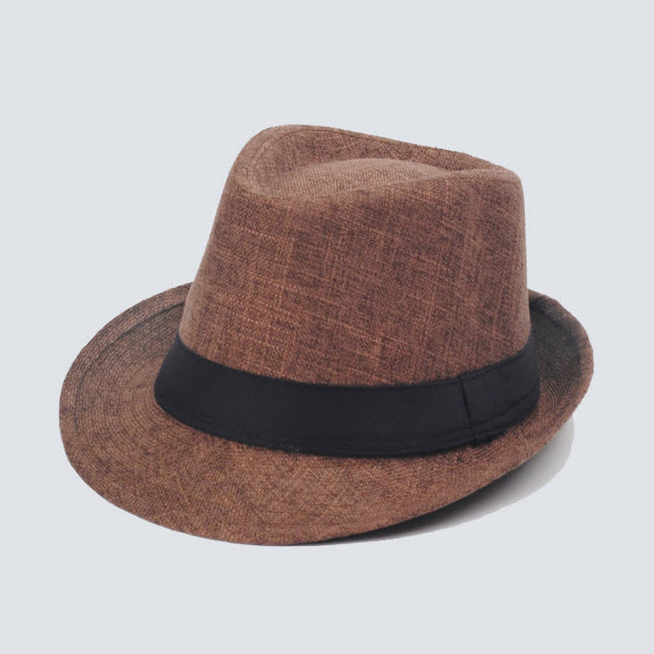 Men's Simple Black Ribbon Summer Fedora Hat