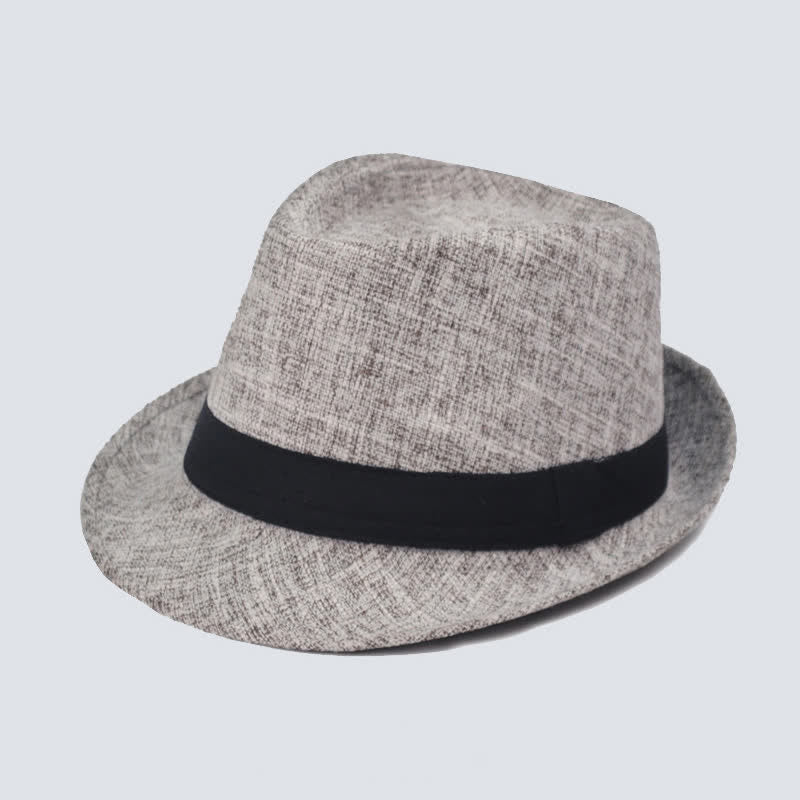 Men's Simple Black Ribbon Summer Fedora Hat