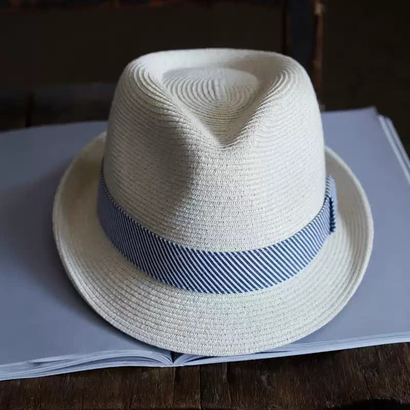 Men's Graceful Striped Ribbon Beach Straw Fedora Hat