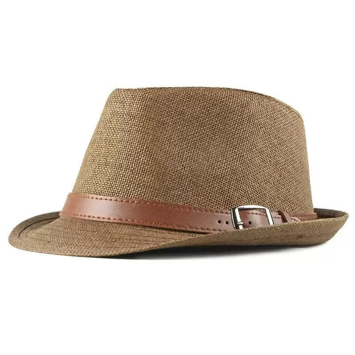 Men's Stylish Casual Leather Decor Straw Fedora Hat