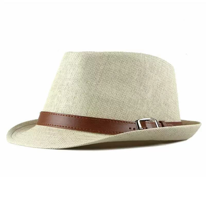 Men's Stylish Casual Leather Decor Straw Fedora Hat